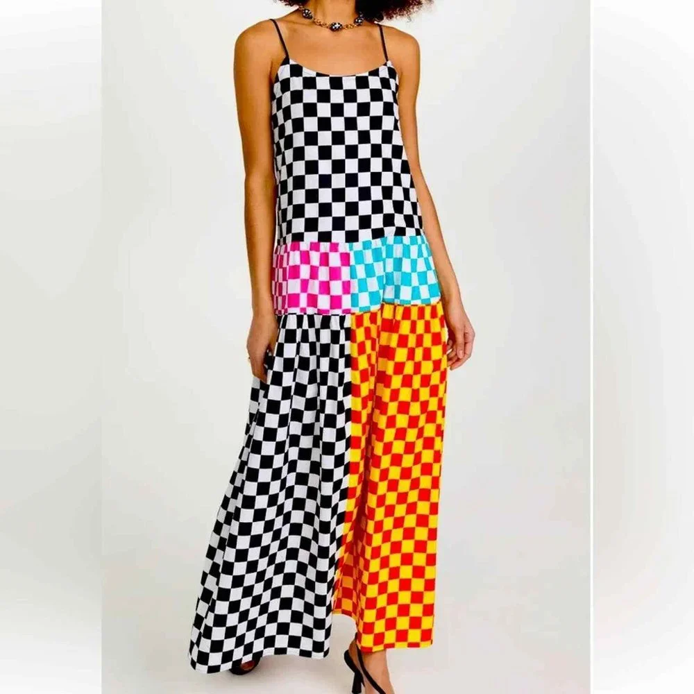 NWT Bruce Glen Tiered Mixed Check Dress Size S